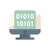 Desktop computer displaying binary code on screen vector