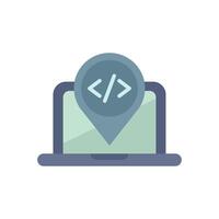 Coding location pin showing programming point on laptop vector