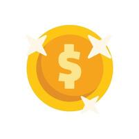 Shiny gold coin surrounded by sparkling stars is symbolizing wealth vector