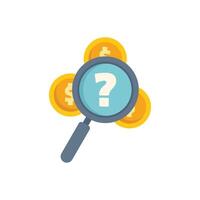 Magnifying glass searching for solution to money problem vector