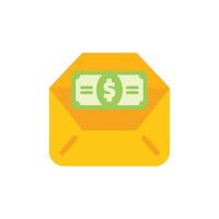 Yellow open envelope containing dollar bill for sending money vector
