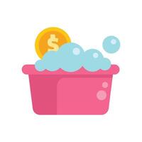 Money laundering concept with golden coin in basin with soap suds vector