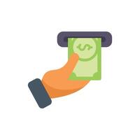 Hand taking money from atm machine flat icon vector