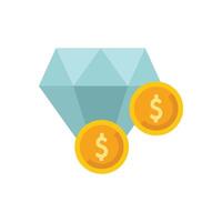 Big diamond representing high value with two dollar coins symbolizing investment success vector