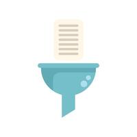 Sales funnel showing document falling through marketing filter vector