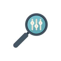 Magnifying glass showing control panel settings sliders icon vector