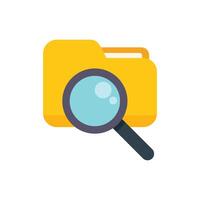 Magnifying glass analyzing folder with documents inside vector