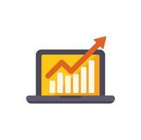 Laptop showing a growing chart with an upward arrow vector