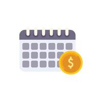 Calendar showing scheduled payment date with dollar coin icon vector