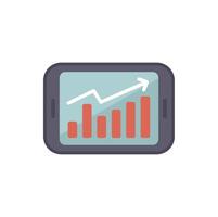 Mobile phone showing growing bar chart with upward arrow vector