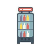 Display fridge filled with beverages in bottles standing on the floor vector