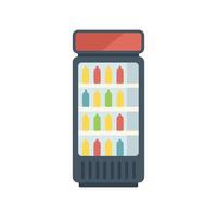 Vertical refrigerator displaying colorful bottles of drinks on shelves vector