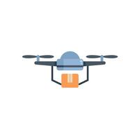 Delivery drone carrying package during flight with propellers spinning vector