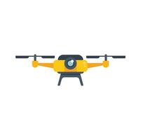 Modern yellow drone hovering with camera taking photos vector