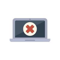 Laptop displaying red cross mark error message icon vector