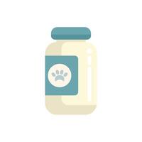 Glass jar with blue label containing pet supplements displaying paw print vector