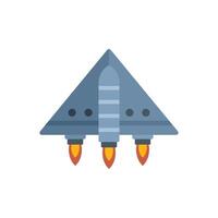 Triangle spaceship flying with three engines burning fuel vector