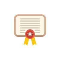 Pet certificate with ribbon and paw print seal showing veterinary approval vector