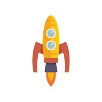 Yellow spaceship blasting off from earth on white background vector