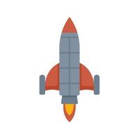 Red rocket launching upward with flame below and white background vector