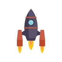 Modern spaceship blasting off from earth on white background vector