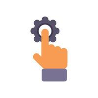 Hand pressing gear button activating process vector