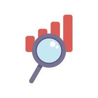 Magnifying glass examining growing bar chart data analysis concept vector
