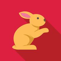 Yellow rabbit sitting up with long shadow on red background vector