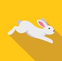 White rabbit jumping running long shadow flat design icon vector