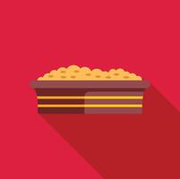 Full dog bowl with dry food lying on red background vector