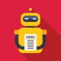 Yellow robot holding menu recommending food and drinks vector