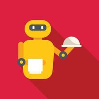 Yellow robot working as waiter holding a tray with a cloche vector