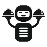 Smiling robot waiter holding two covered dishes vector