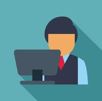 Businessman working on desktop computer icon flat style vector
