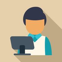 Office worker using desktop computer flat design illustration vector