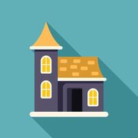Small medieval castle with tower and tiled roof in flat design vector