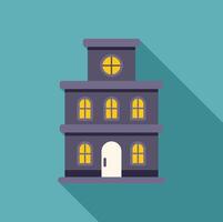 Three storey building with lit windows at night flat design illustration vector
