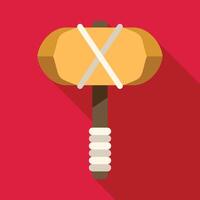 Stone age hammer tied with rope on red background vector