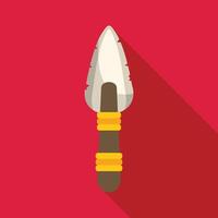 Ancient spear point with wooden handle and gold bands on red background vector