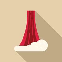 Red volcano erupting with lava flowing down its sides flat style icon vector