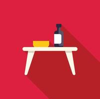 White table with bowl and bottle on red background vector
