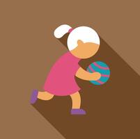 Little girl running and playing with a ball minimalist illustration vector