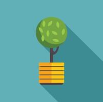 Small round shaped tree growing from coins stack in yellow pot with long shadow vector