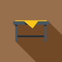 Wooden table covered with yellow tablecloth casting long shadow vector