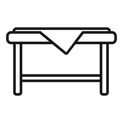 Wooden table with tablecloth covering top surface icon