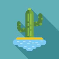 Green cactus growing on a tiny floating island vector