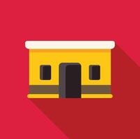 Yellow facade building with long shadow on red background vector