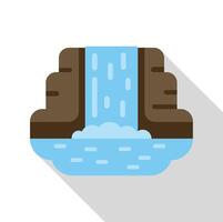 Waterfall cascading from mountain into river flat design icon with long shadow vector