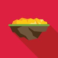 Gold nugget floating island with green grass flat design icon with long shadow vector