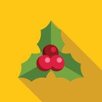 Holly leaves with red berries on yellow background with long shadow vector
